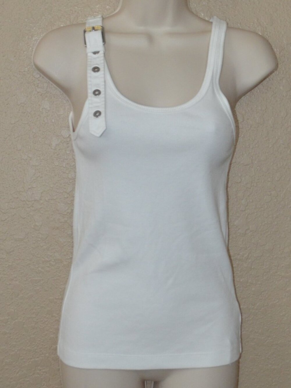 NWOT $360 Sz S Dion Lee White Single Buckle Ribbed Tank Top